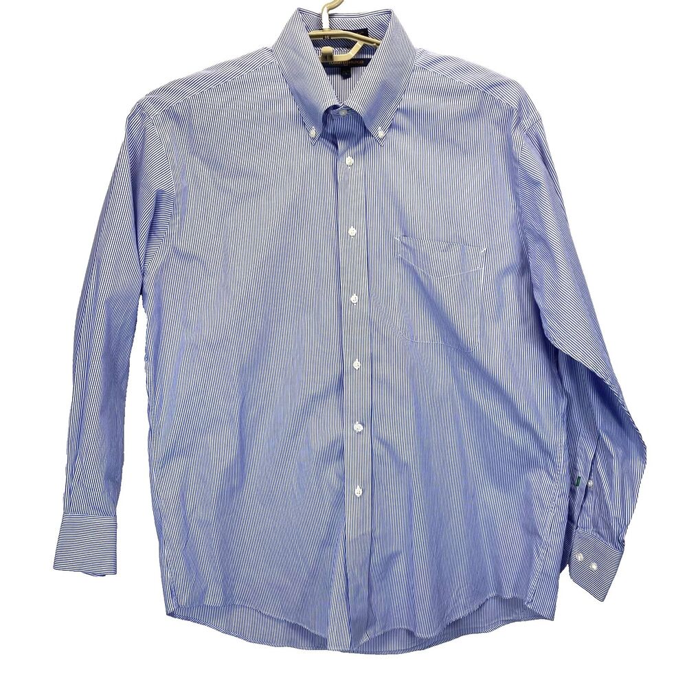 Tommy Hilfiger Men's Dress Shirt L 16 32-33 TLC The Lifetime Collar Blue Stripe